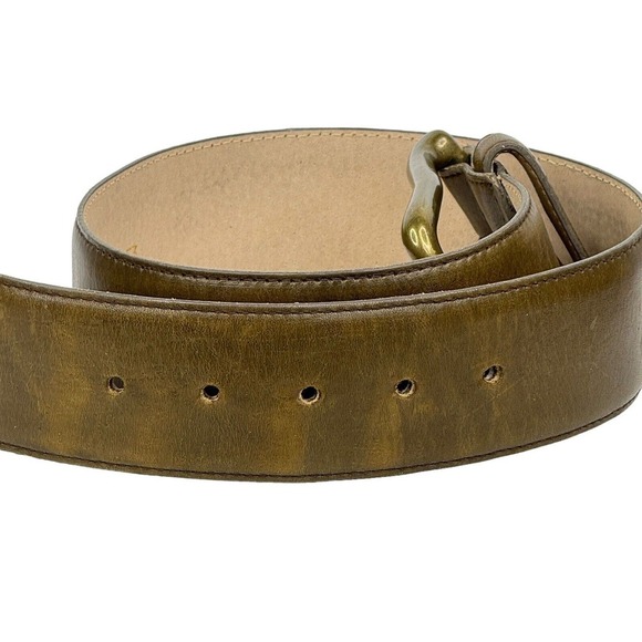 Cipriani Brown Wide Italian Saddle Leather Brass Tone Heavy Large Buckle Belt S - Picture 4 of 4